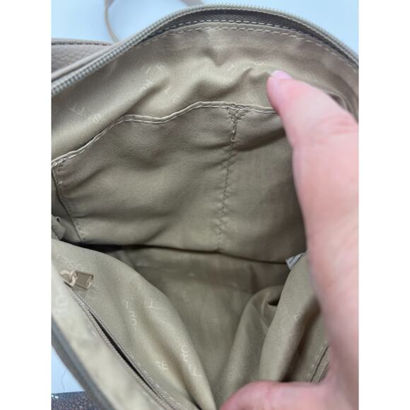 Rosetti Taupe Shoulder Crossbody square top zip faux leather pebbled purse bag - Picture 4 of 7